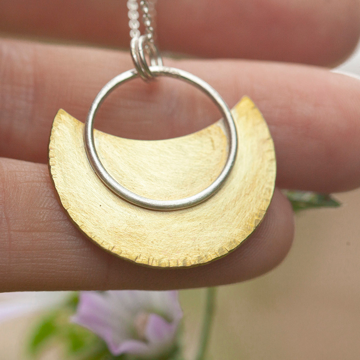 OOAK • Crescent moon pendant in silver & brass #23 (ready to ship)