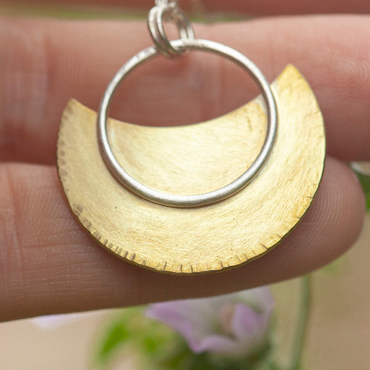 OOAK • Crescent moon pendant in silver & brass #23 (ready to ship)