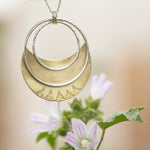 Load image into Gallery viewer, OOAK • Crescent moon pendant in silver &amp; brass #24 (ready to ship)
