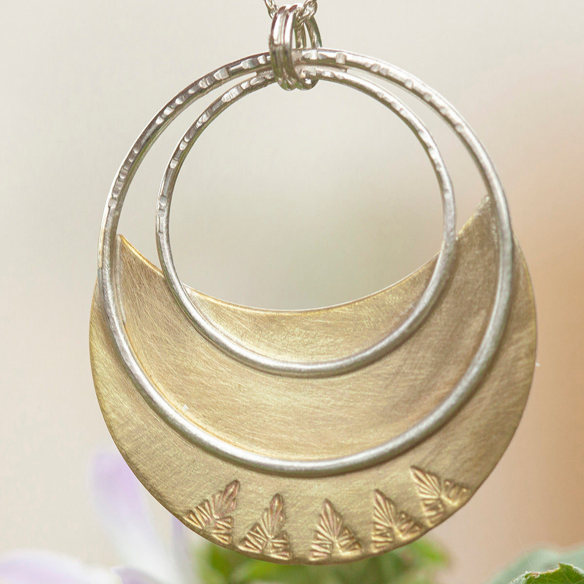 OOAK • Crescent moon pendant in silver & brass #24 (ready to ship)