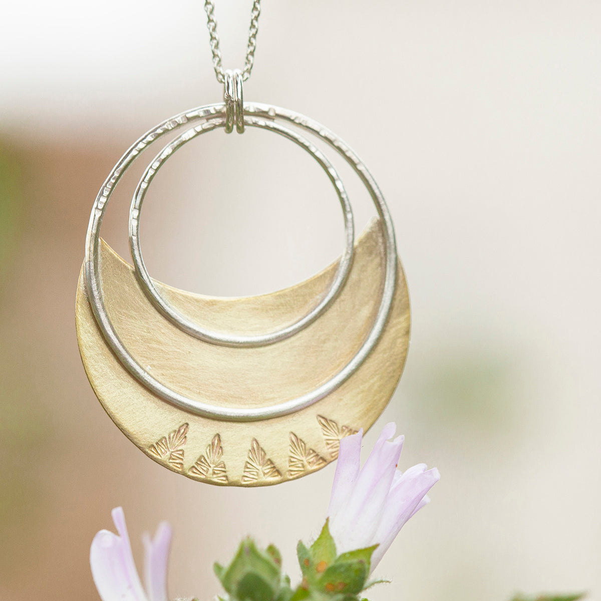 OOAK • Crescent moon pendant in silver & brass #24 (ready to ship)