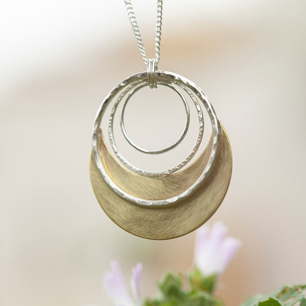 OOAK • Crescent moon pendant in silver & brass #25 (ready to ship)