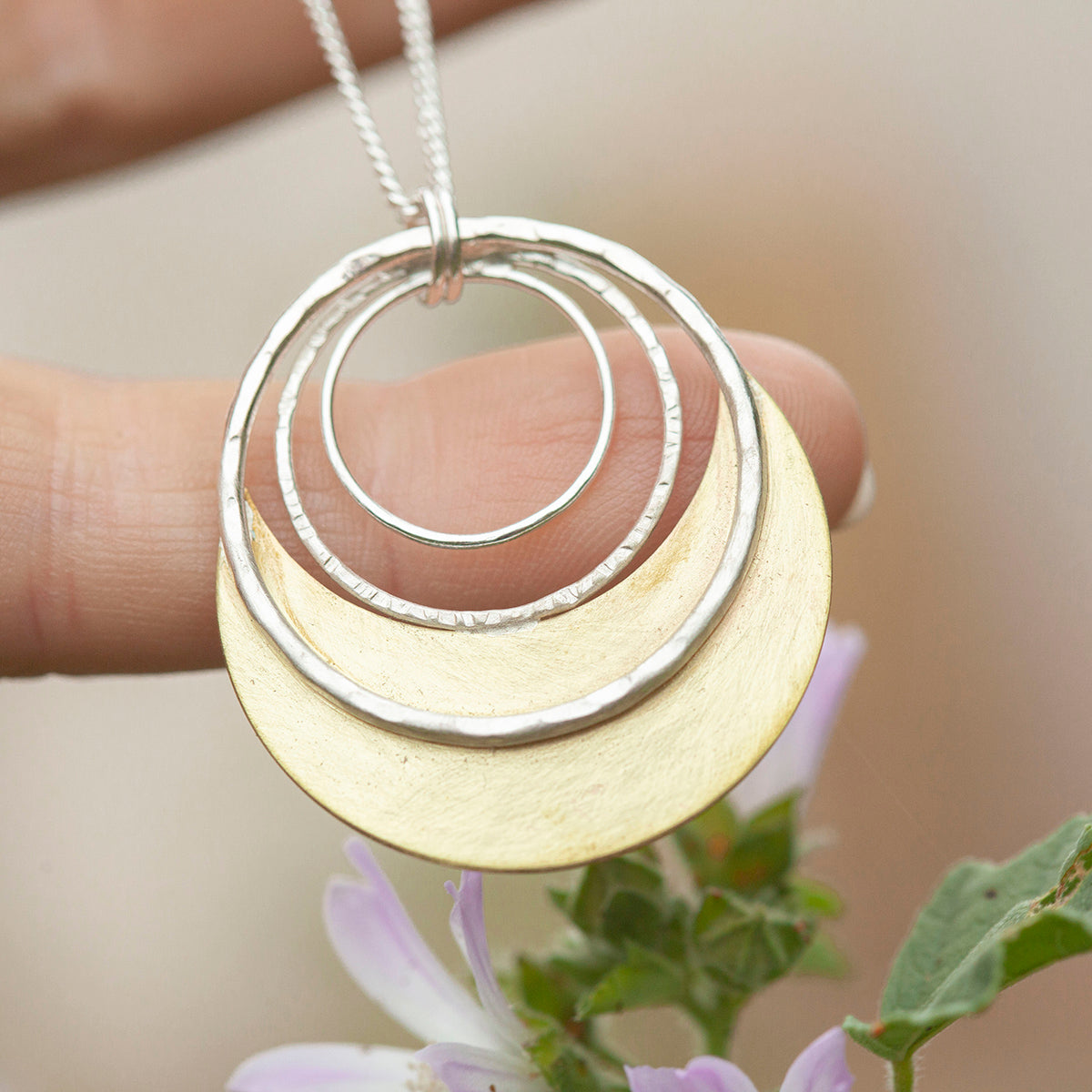 OOAK • Crescent moon pendant in silver & brass #25 (ready to ship)