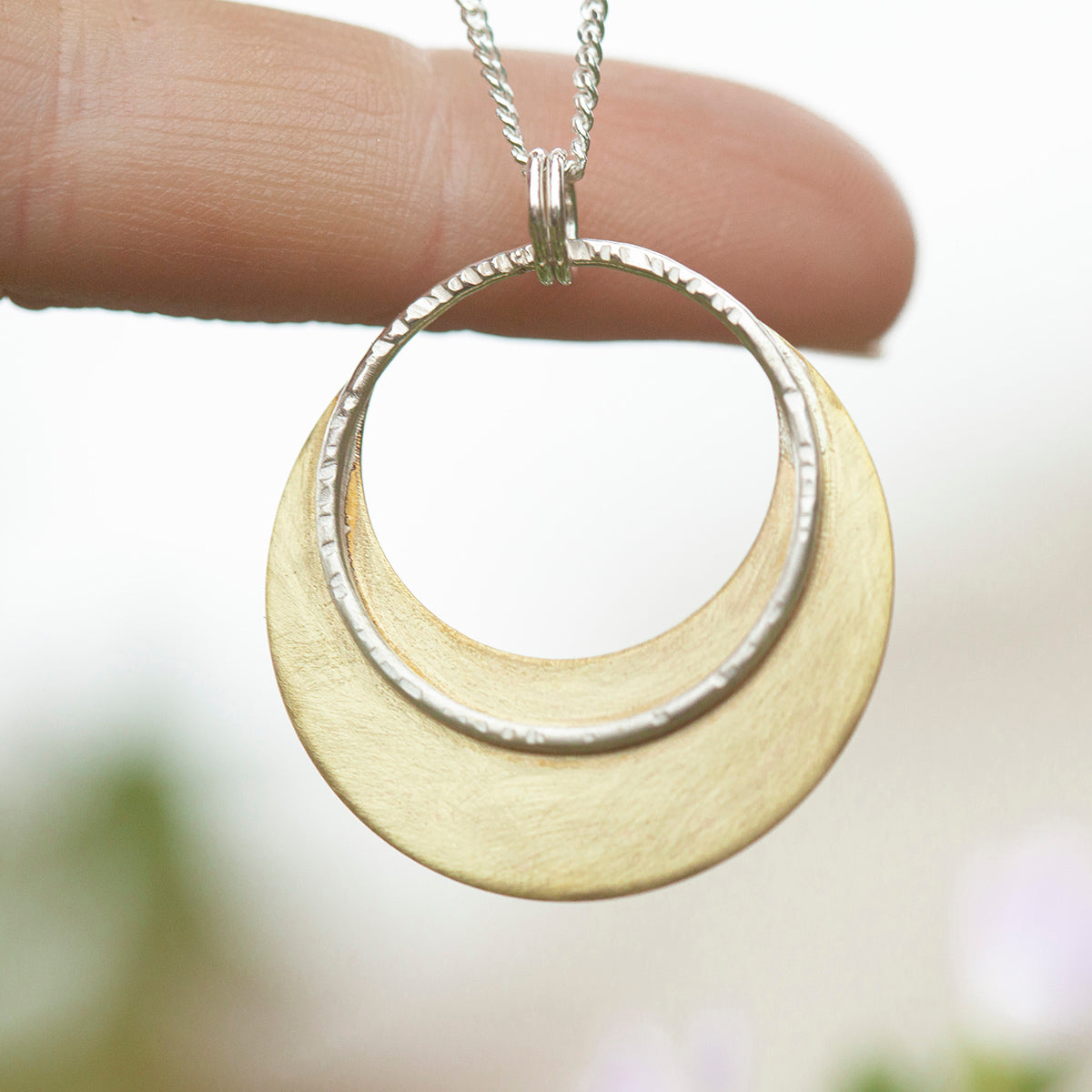 OOAK • Crescent moon pendant in silver & brass #26 (ready to ship)