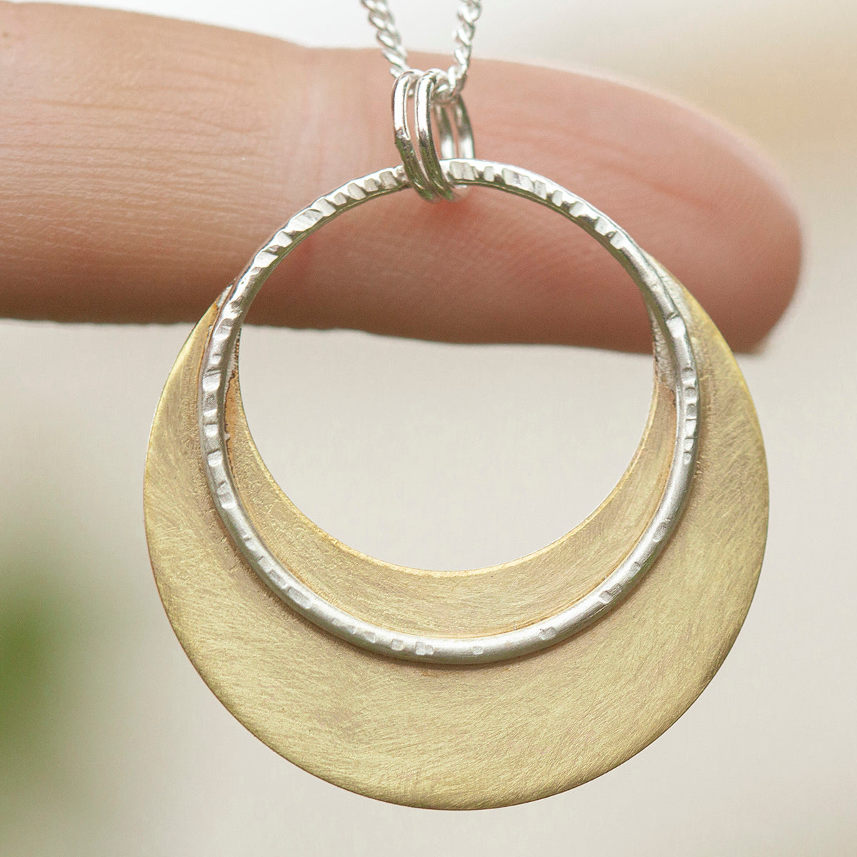 OOAK • Crescent moon pendant in silver & brass #26 (ready to ship)