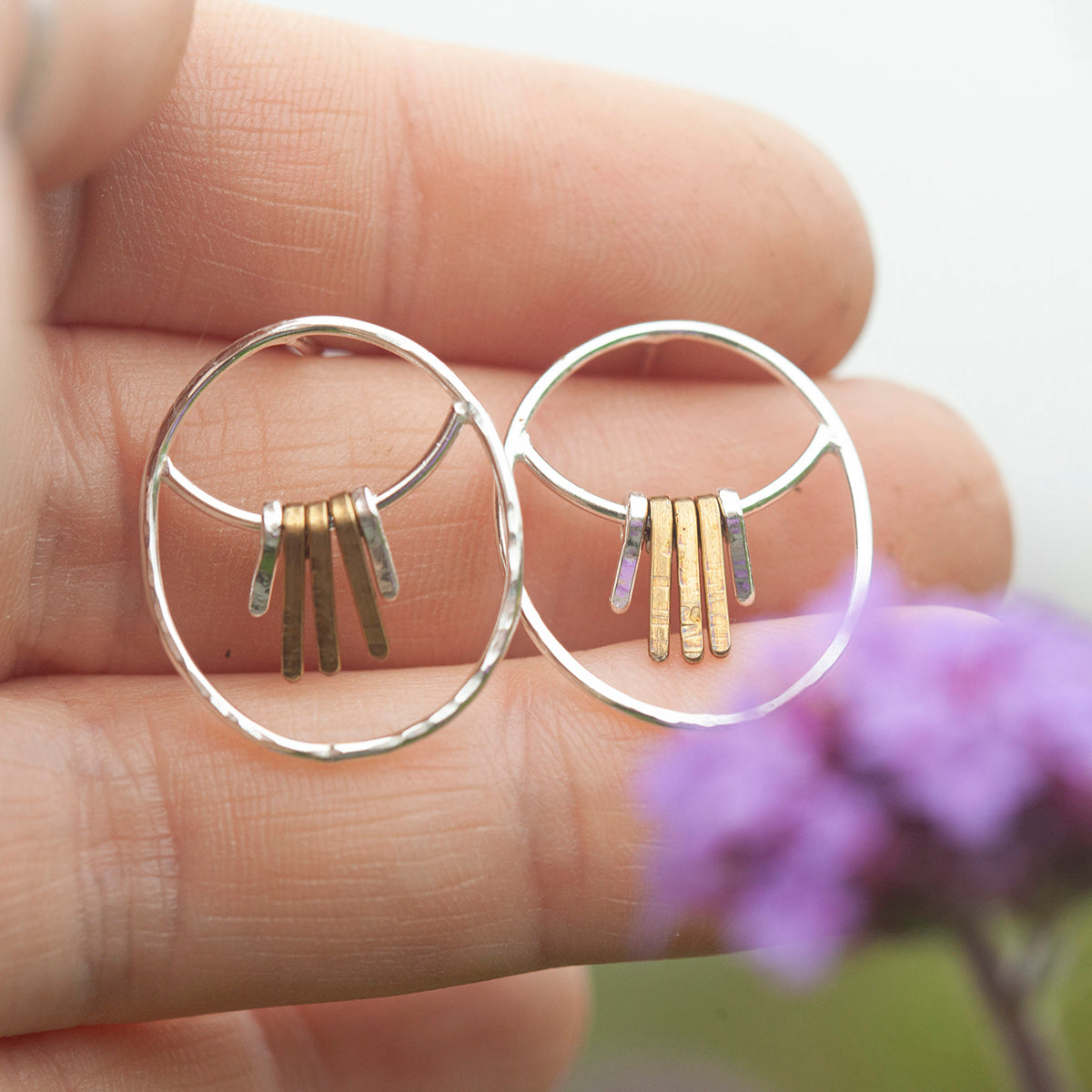 Pieza única Pendientes Selva en plata y latón #4  (listo para enviar)