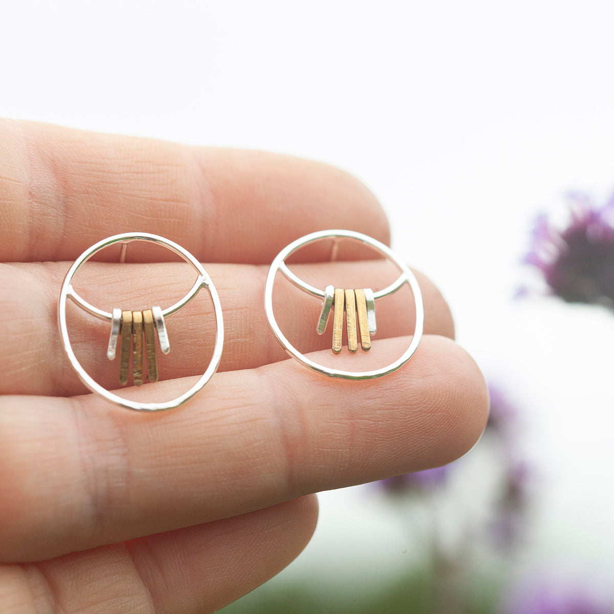 Pieza única Pendientes Selva en plata y latón #4  (listo para enviar)