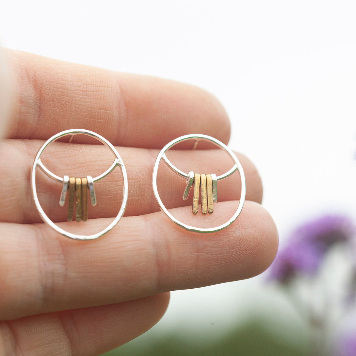 Pieza única Pendientes Selva en plata y latón #4  (listo para enviar)