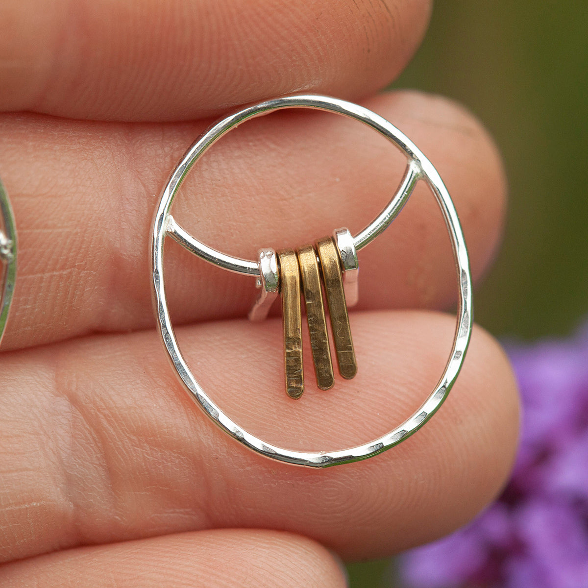 Pieza única Pendientes Selva en plata y latón #4  (listo para enviar)