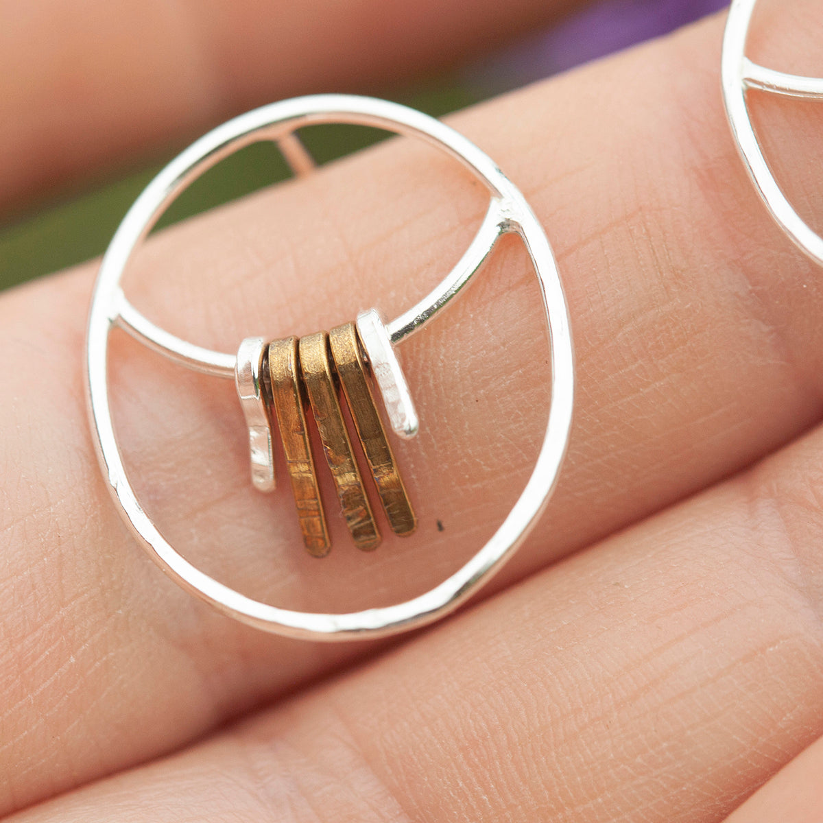 Pieza única Pendientes Selva en plata y latón #4  (listo para enviar)