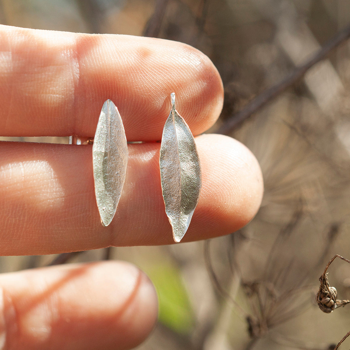 Pièce unique Boucles d'oreilles feuille en argent #4 (prêt à expédier)