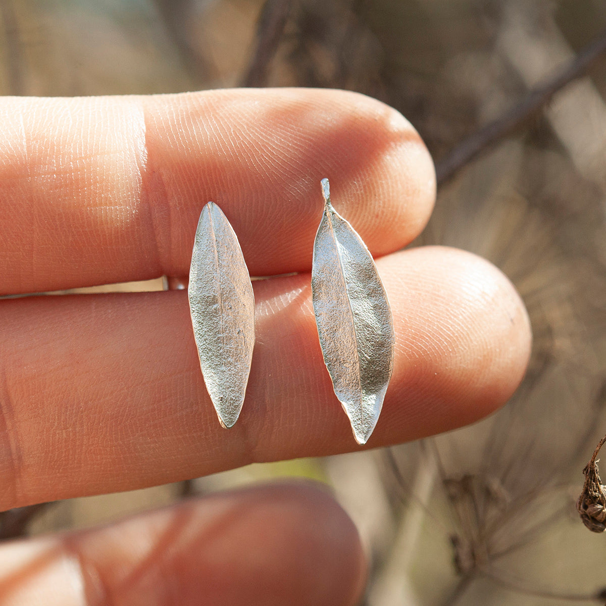 Pièce unique Boucles d'oreilles feuille en argent #4 (prêt à expédier)