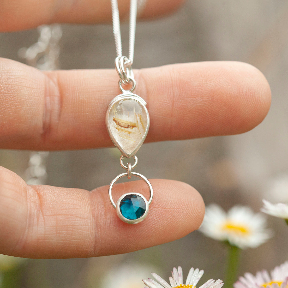 OOAK Osmose pendant #39 • Rutilated quartz & Kyanite (ready to ship)