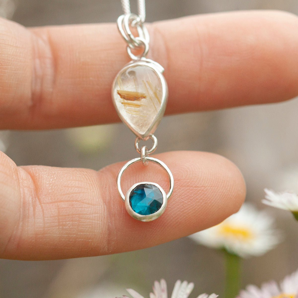 OOAK Osmose pendant #39 • Rutilated quartz & Kyanite (ready to ship)