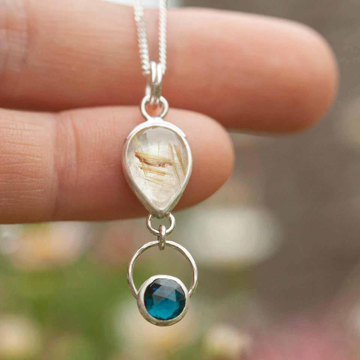 OOAK Osmose pendant #39 • Rutilated quartz & Kyanite (ready to ship)