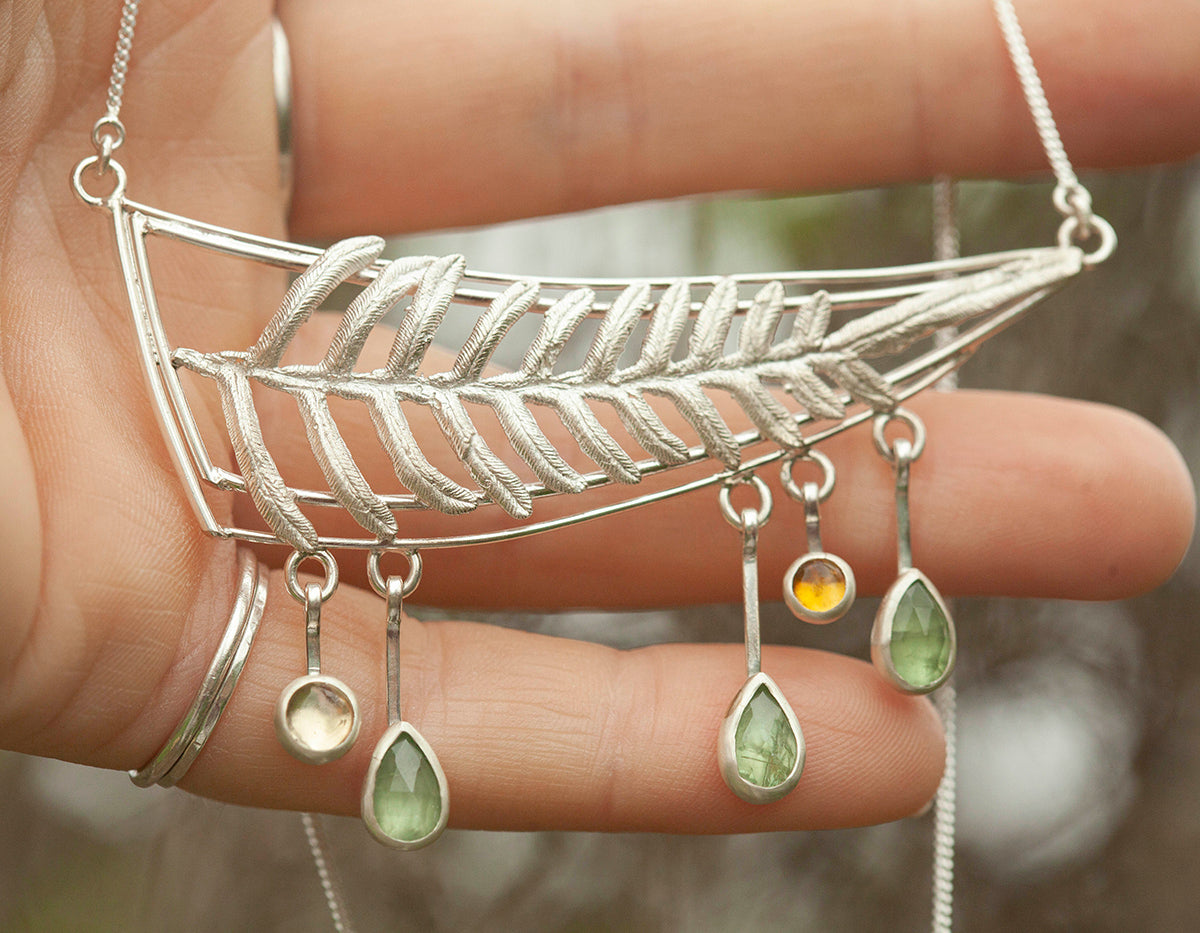 OOAK Leaf necklace #1 • Fern, Kyanite & citrine (ready to ship)