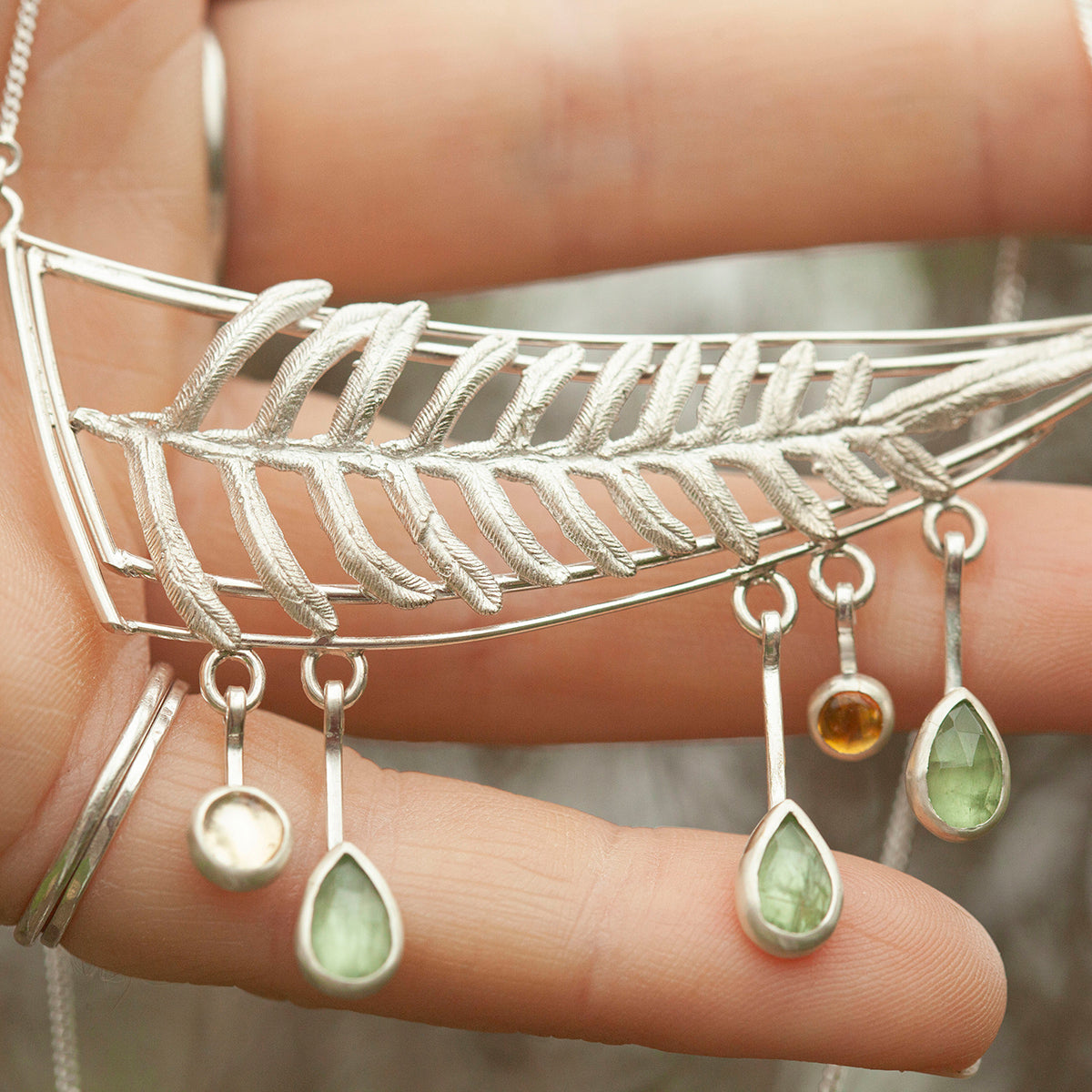 OOAK Leaf necklace #1 • Fern, Kyanite & citrine (ready to ship)