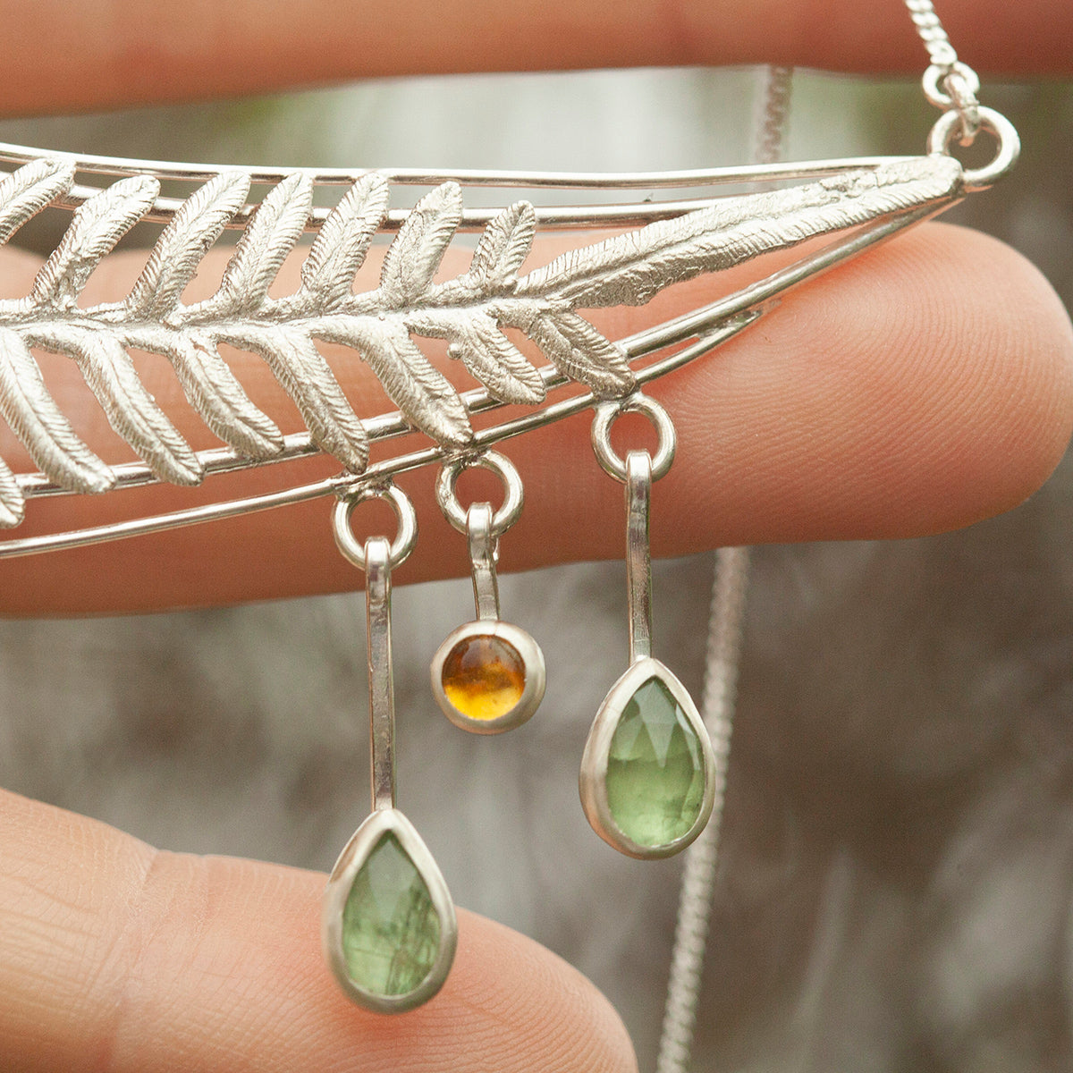 OOAK Leaf necklace #1 • Fern, Kyanite & citrine (ready to ship)