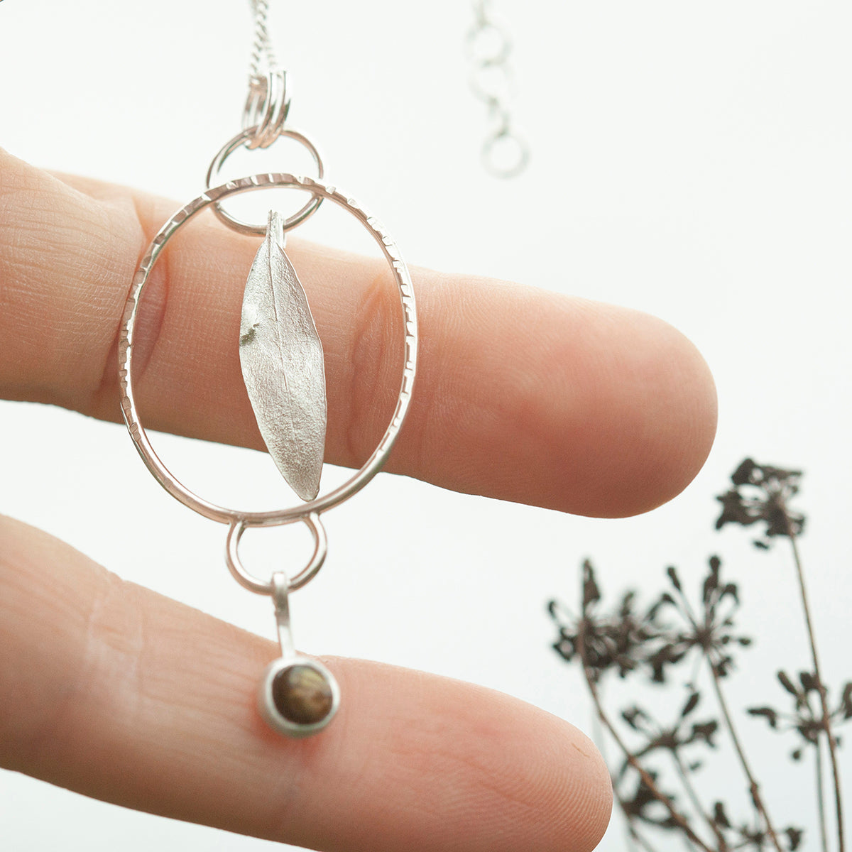 OOAK Leaf pendant #2 • Orange Labradorite (ready to ship)