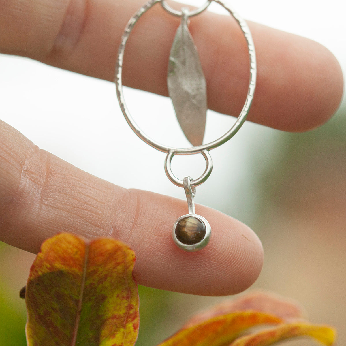 OOAK Leaf pendant #2 • Orange Labradorite (ready to ship)