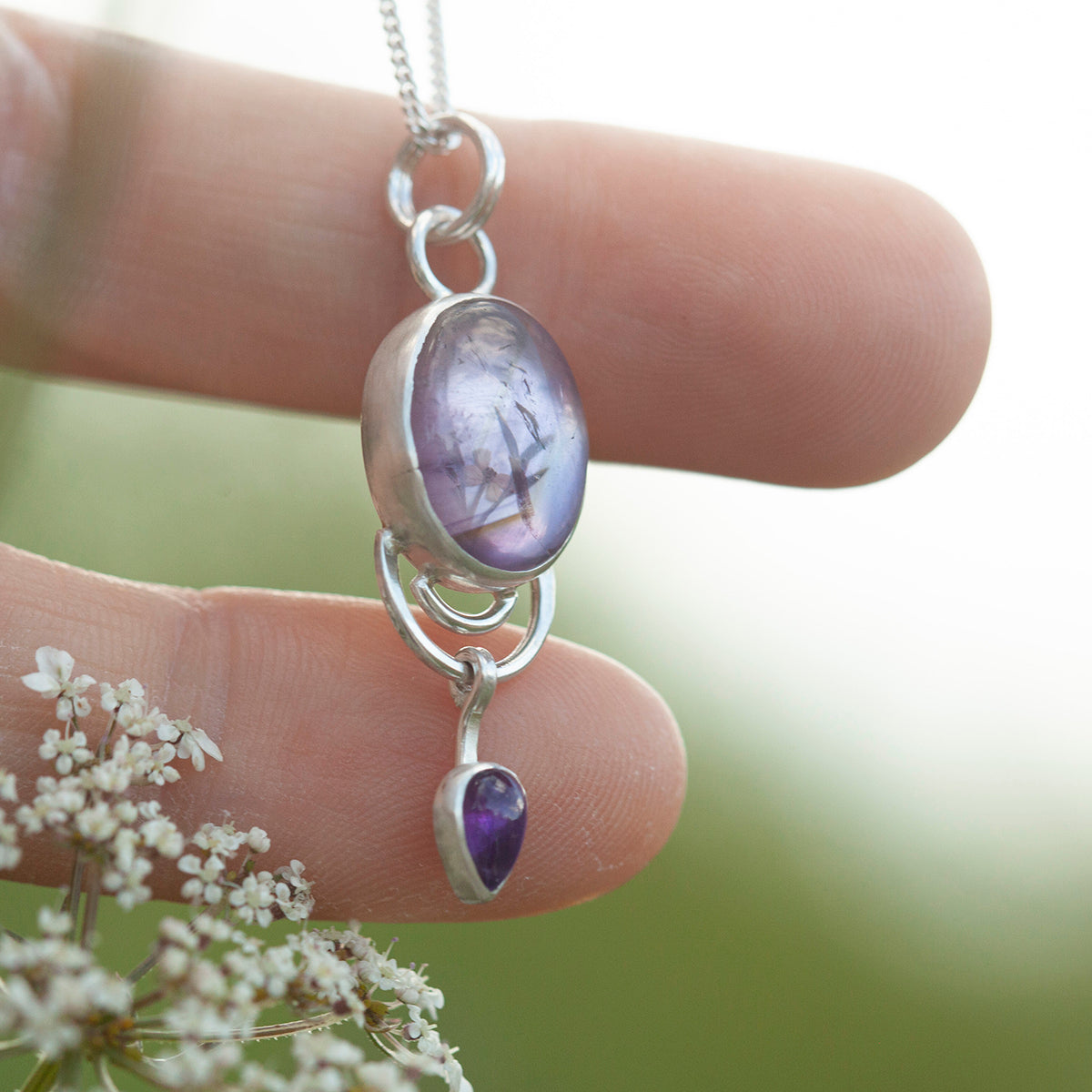 OOAK Osmose pendant #51 ~ with captured plant • Amethyst (ready to ship)