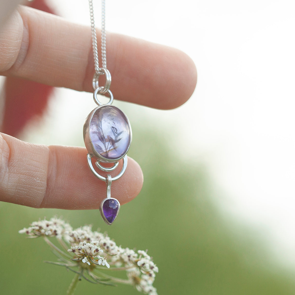 OOAK Osmose pendant #51 ~ with captured plant • Amethyst (ready to ship)