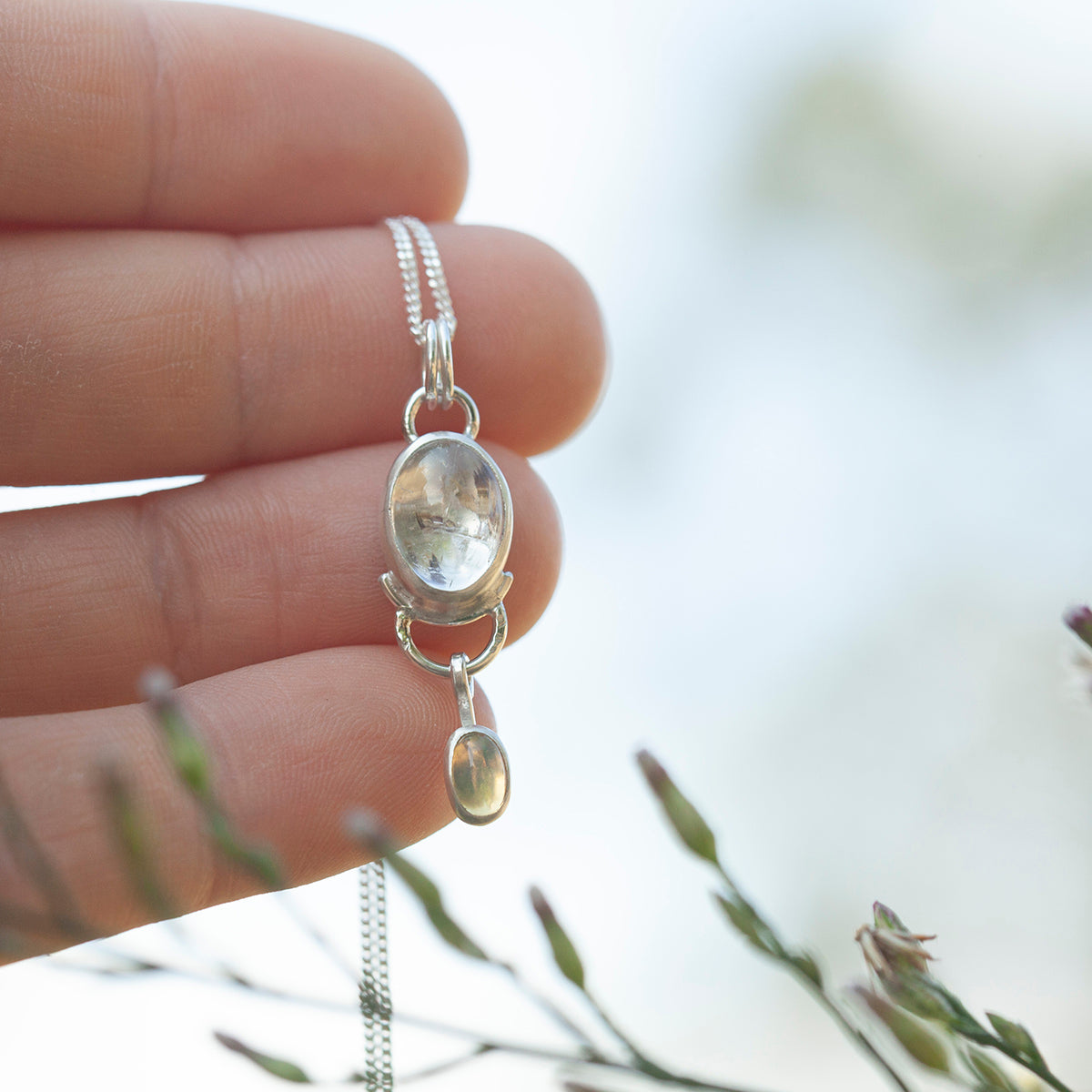 OOAK Osmose pendant #52 ~ with captured plant • Aquamarine & Opal (ready to ship)