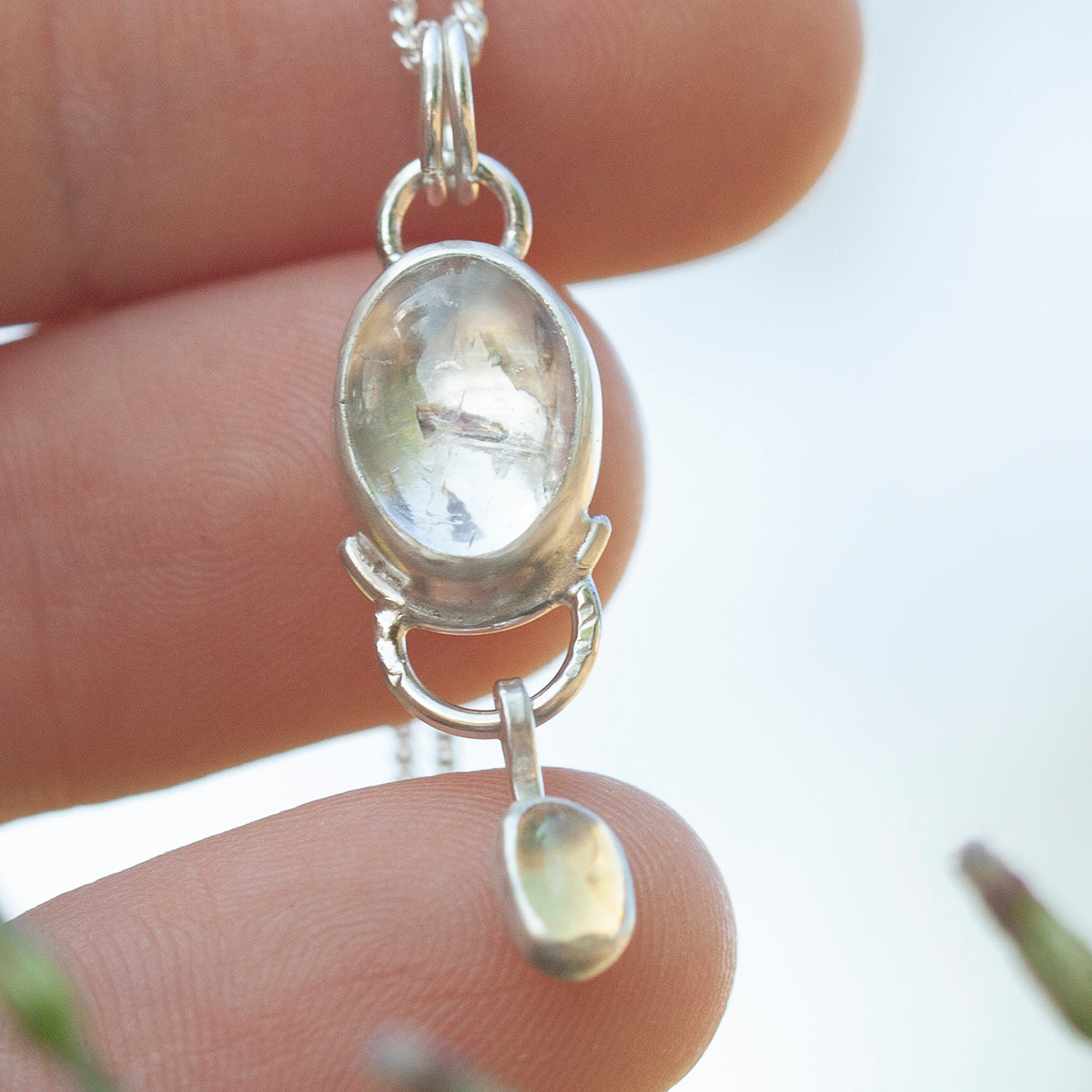 OOAK Osmose pendant #52 ~ with captured plant • Aquamarine & Opal (ready to ship)