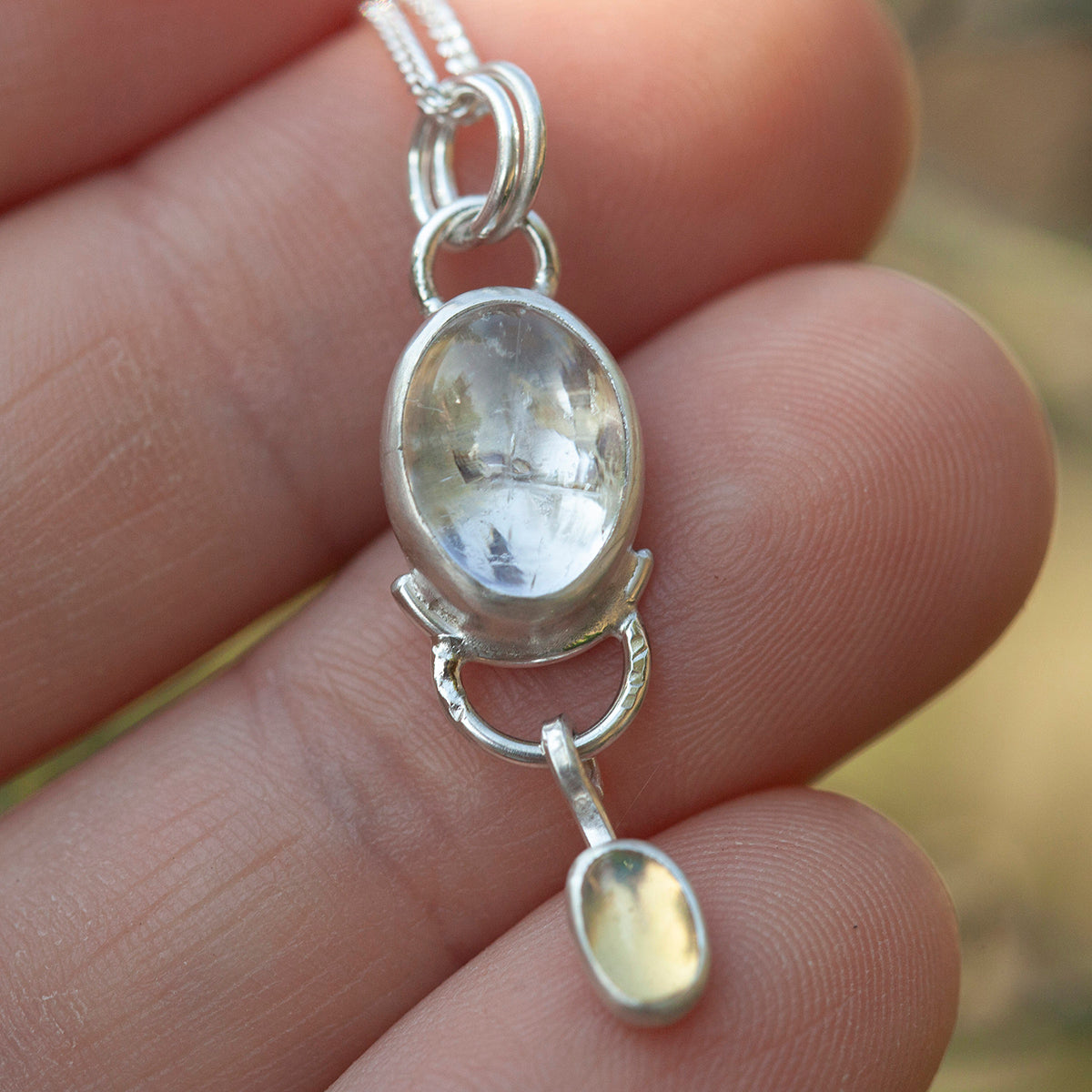 Pièce unique Pendentif Osmose #52 ~ avec plante capturée • Aigue-marine & Opale (prêt à expédier)