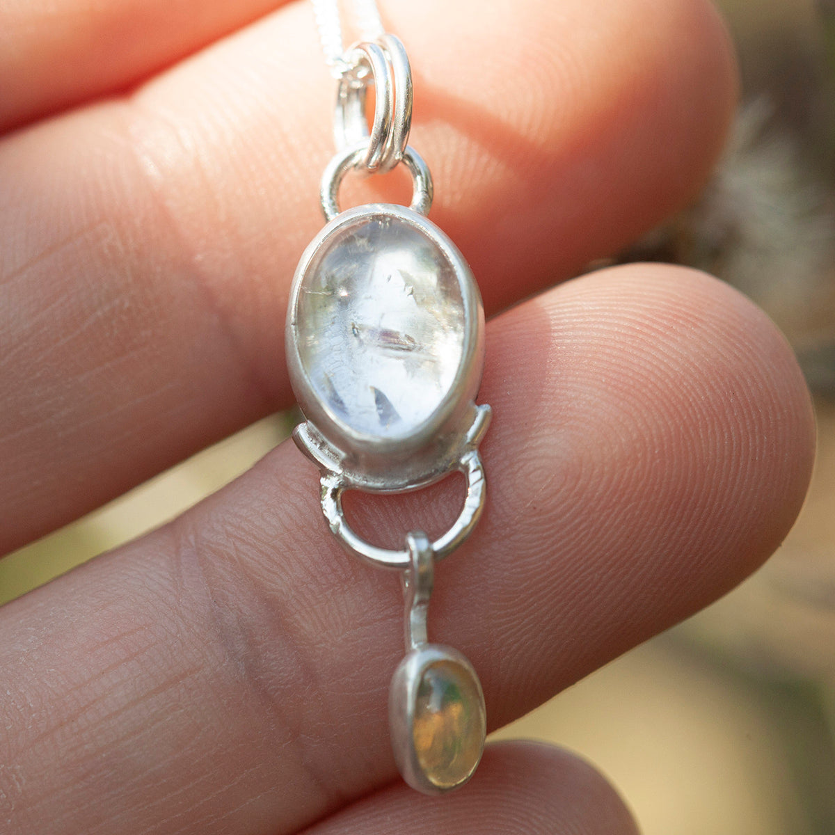 OOAK Osmose pendant #52 ~ with captured plant • Aquamarine & Opal (ready to ship)