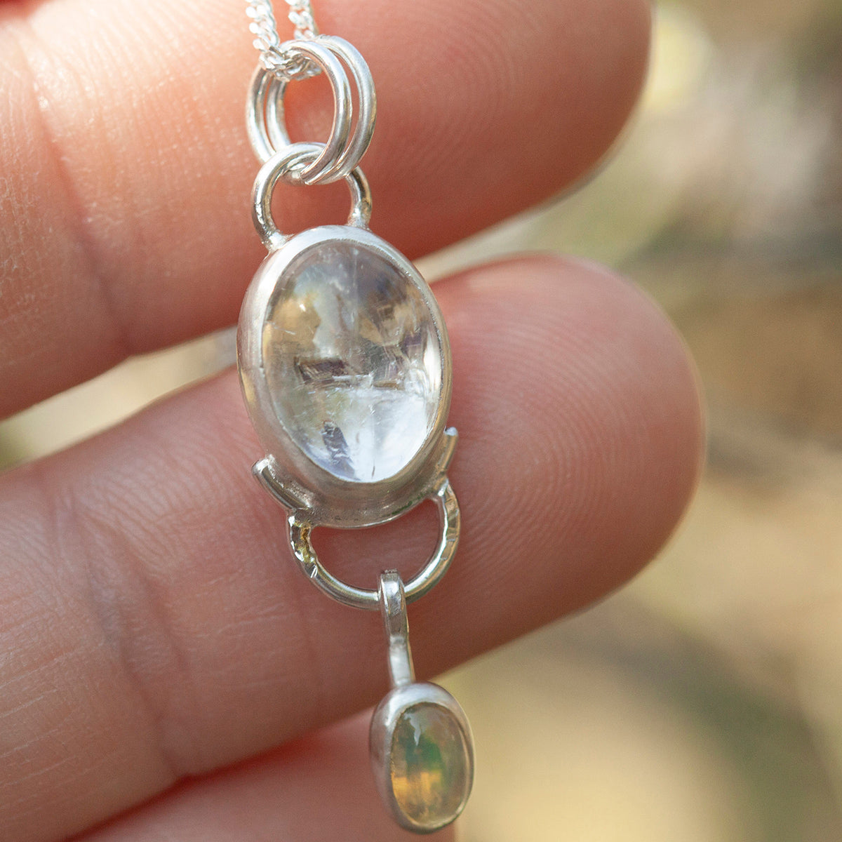 OOAK Osmose pendant #52 ~ with captured plant • Aquamarine & Opal (ready to ship)