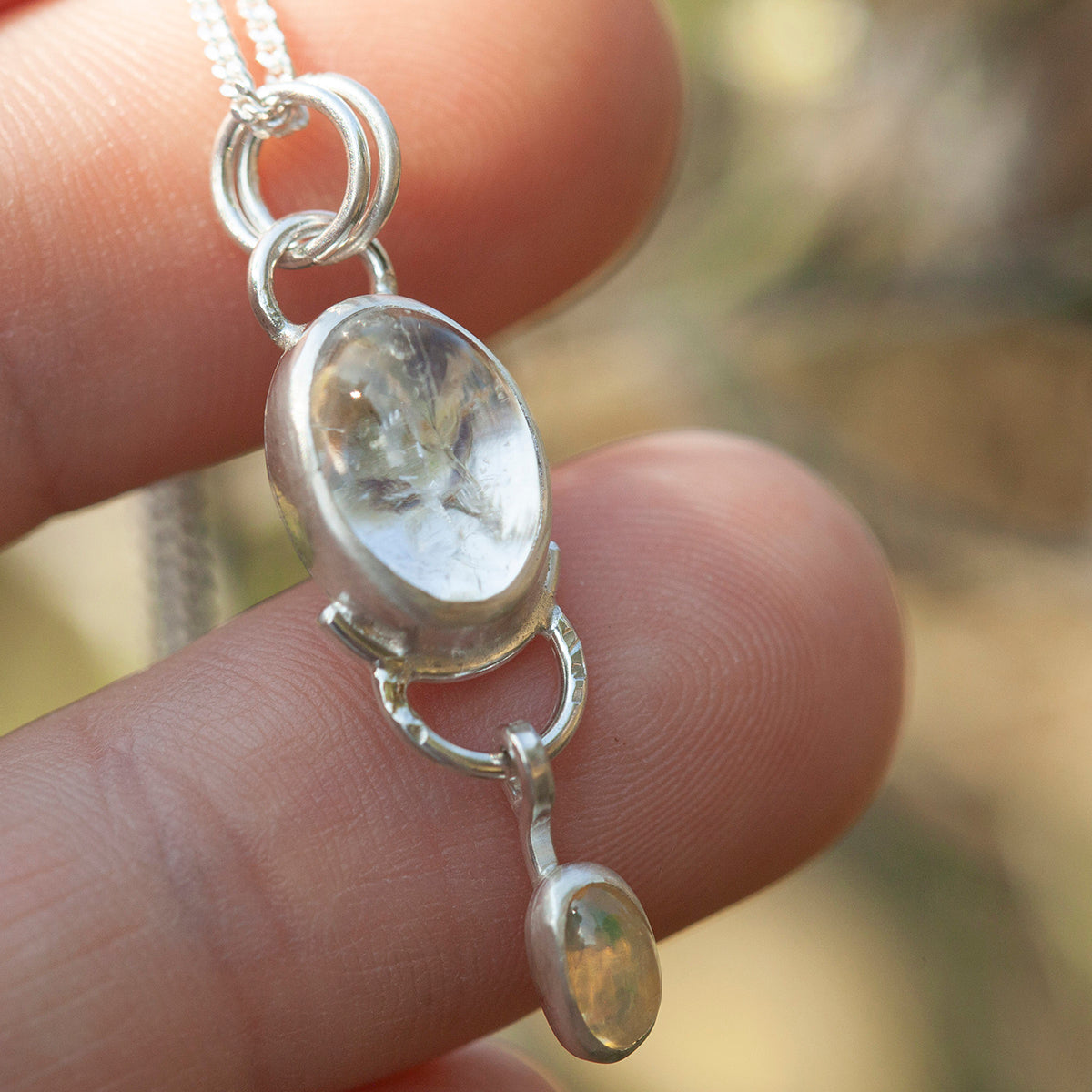 OOAK Osmose pendant #52 ~ with captured plant • Aquamarine & Opal (ready to ship)