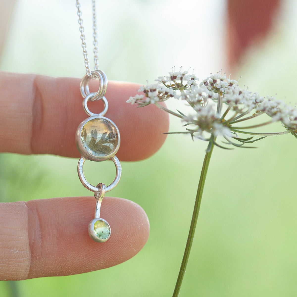 OOAK Osmose pendant #54 ~ with captured plant • Lemon quartz & Peridot (ready to ship)