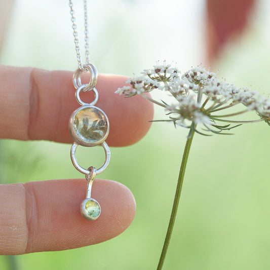 OOAK Osmose pendant #54 ~ with captured plant • Lemon quartz & Peridot (ready to ship)