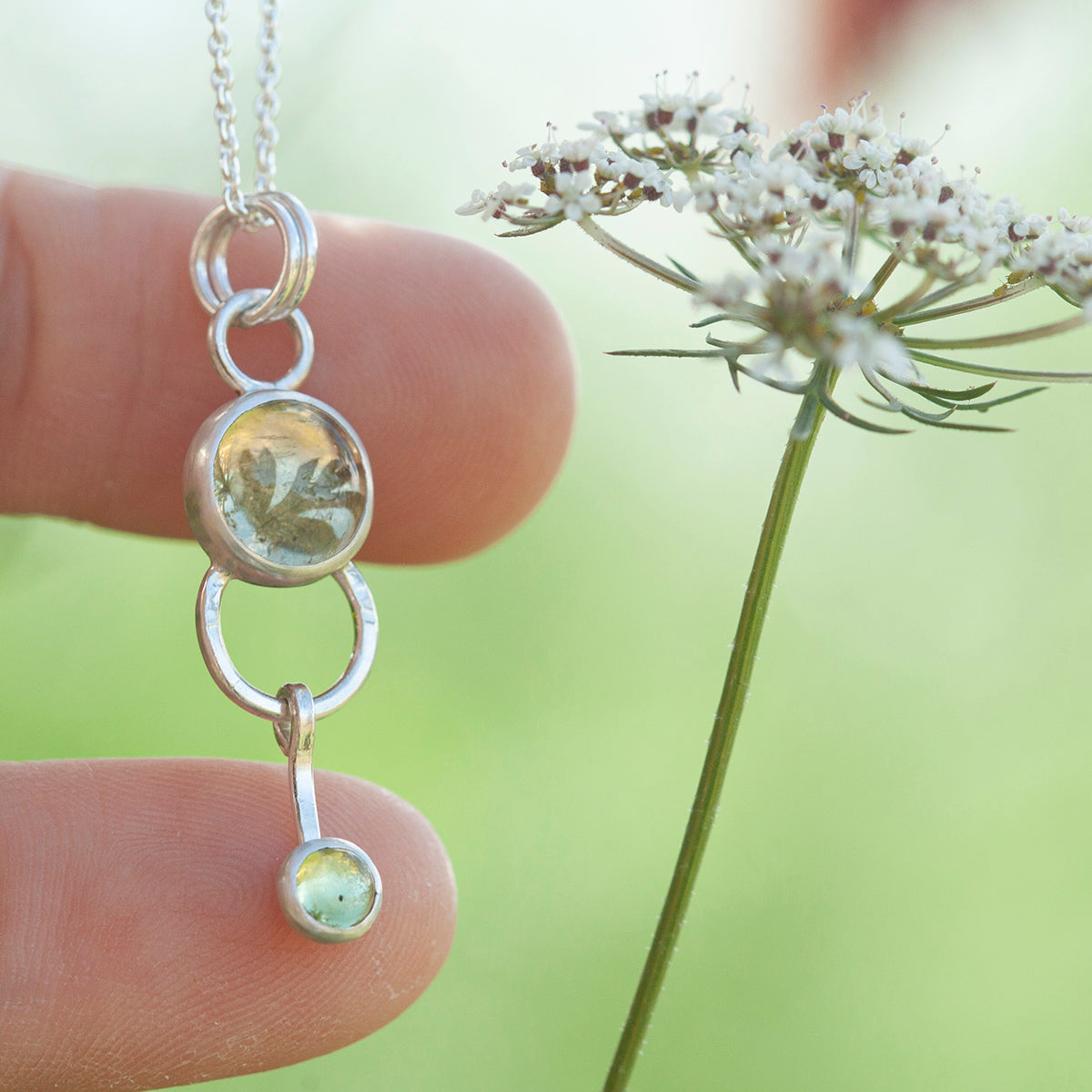OOAK Osmose pendant #54 ~ with captured plant • Lemon quartz & Peridot (ready to ship)