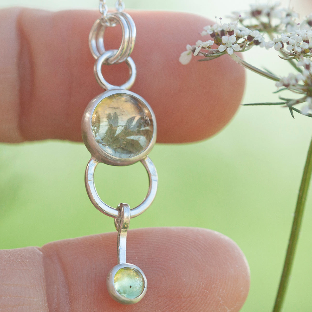 OOAK Osmose pendant #54 ~ with captured plant • Lemon quartz & Peridot (ready to ship)