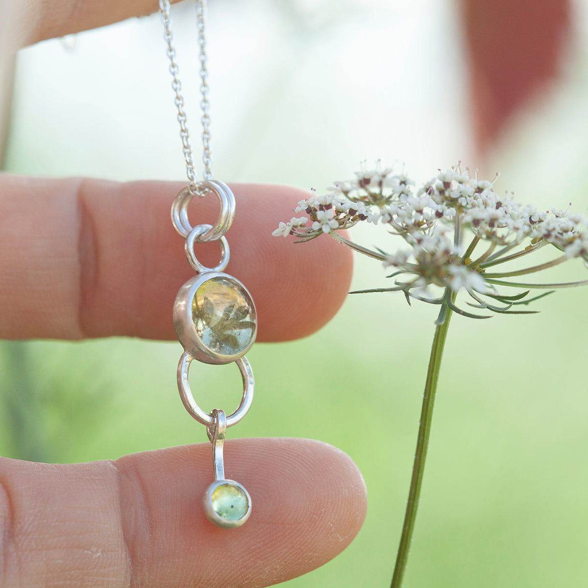 OOAK Osmose pendant #54 ~ with captured plant • Lemon quartz & Peridot (ready to ship)