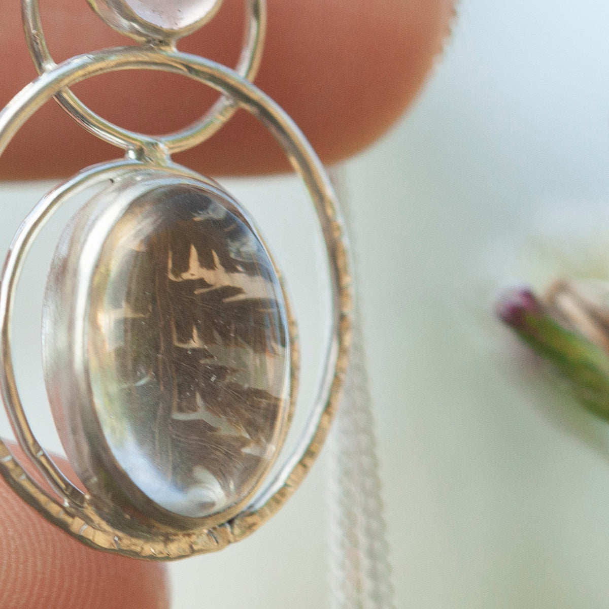 OOAK Osmose pendant #55 ~ with captured plant • Rose Quartz (ready to ship)