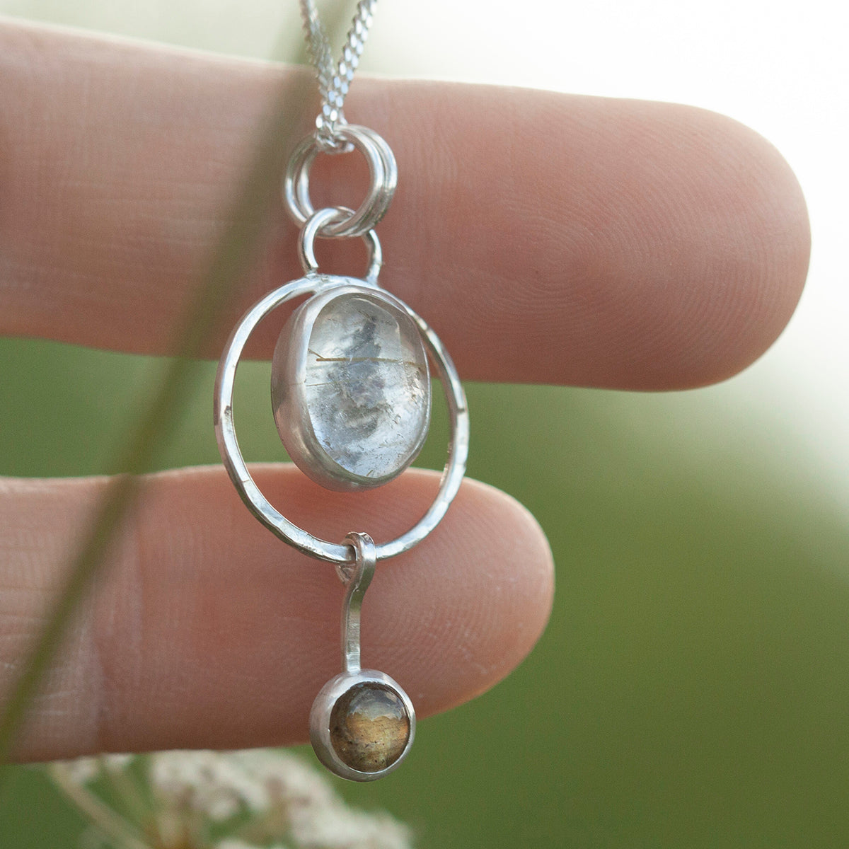 OOAK Osmose pendant #57 ~ with captured plant • Rutilatez Quartz & Labradorite (ready to ship)