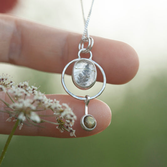 OOAK Osmose pendant #57 ~ with captured plant • Rutilatez Quartz & Labradorite (ready to ship)