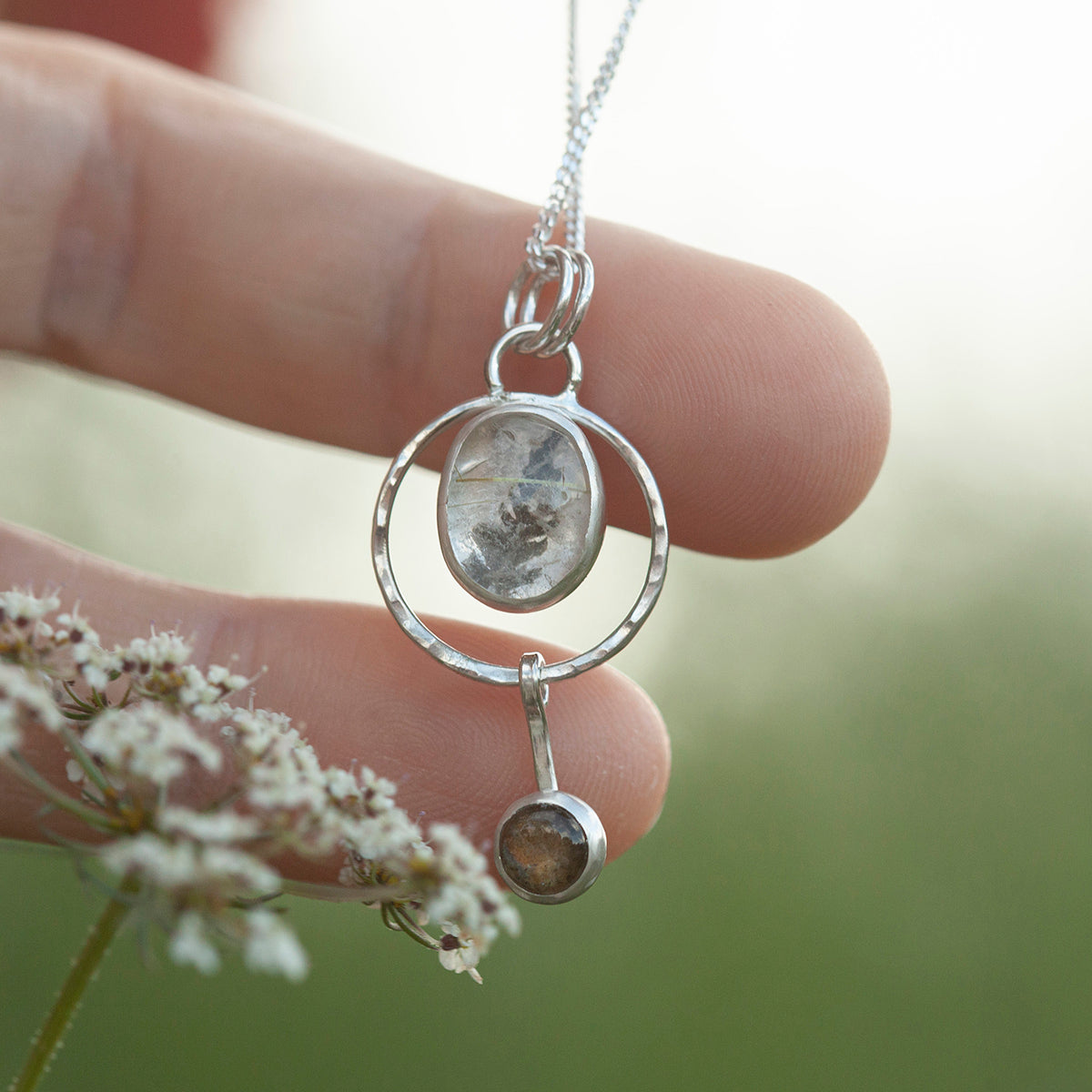 OOAK Osmose pendant #57 ~ with captured plant • Rutilatez Quartz & Labradorite (ready to ship)