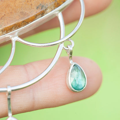 Uniek exemplaar Healing Tears zilveren hanger #3 • Fossiel koraal & Kyaniet (klaar voor verzending)