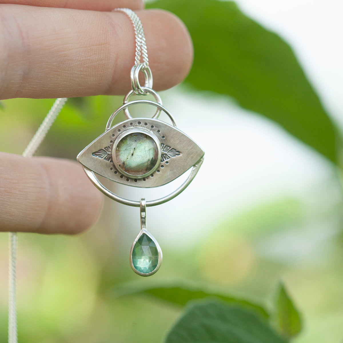 OOAK Healing Tears silver pendant #5 • Labradorite & Kyanite (ready to ship)