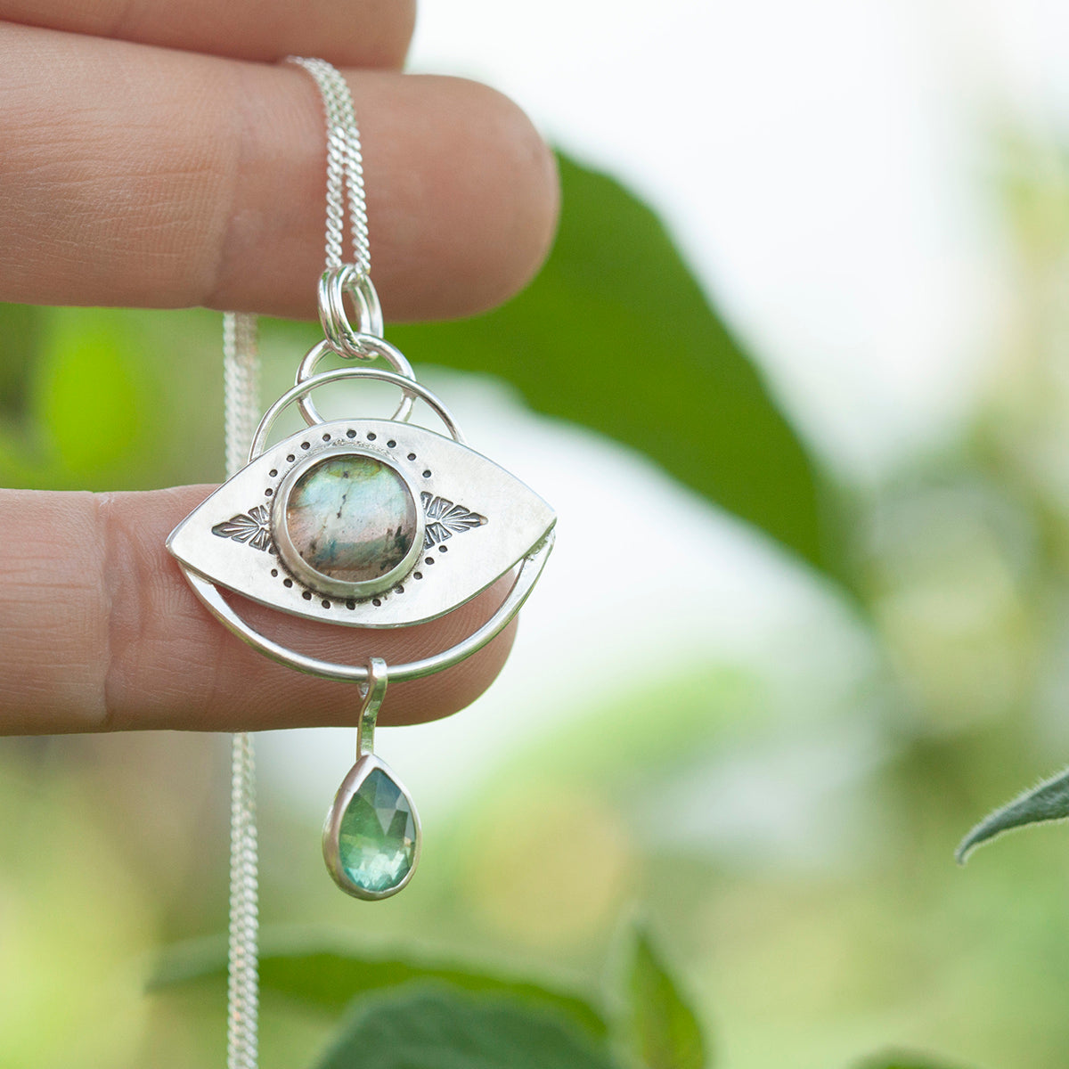 OOAK Healing Tears silver pendant #5 • Labradorite & Kyanite (ready to ship)