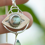 Load image into Gallery viewer, OOAK Healing Tears silver pendant #5 • Labradorite &amp; Kyanite (ready to ship)
