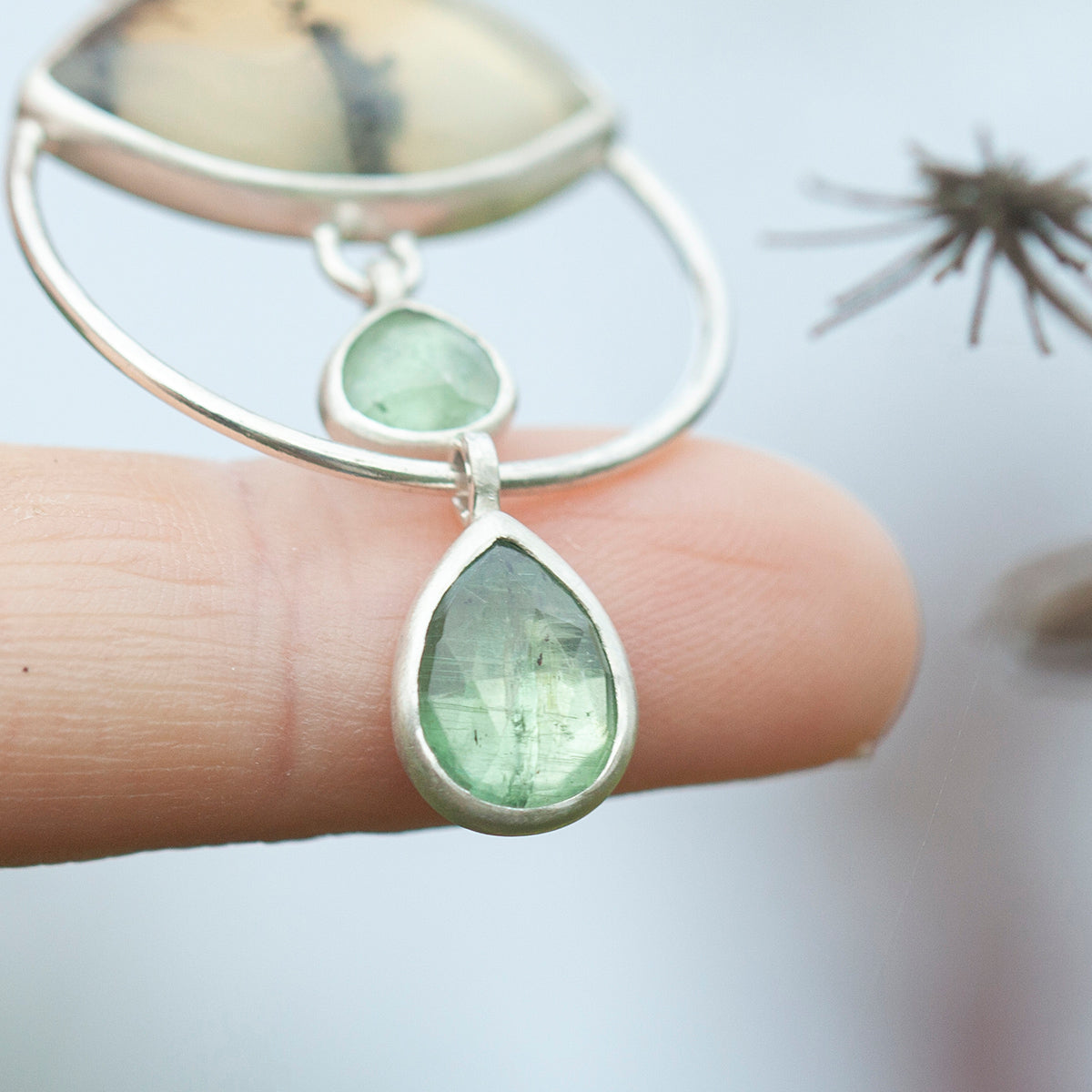 OOAK Healing Tears silver pendant #2 • Dendritic Opal & Kyanite (ready to ship)