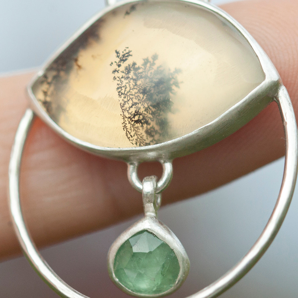 OOAK Healing Tears silver pendant #2 • Dendritic Opal & Kyanite (ready to ship)