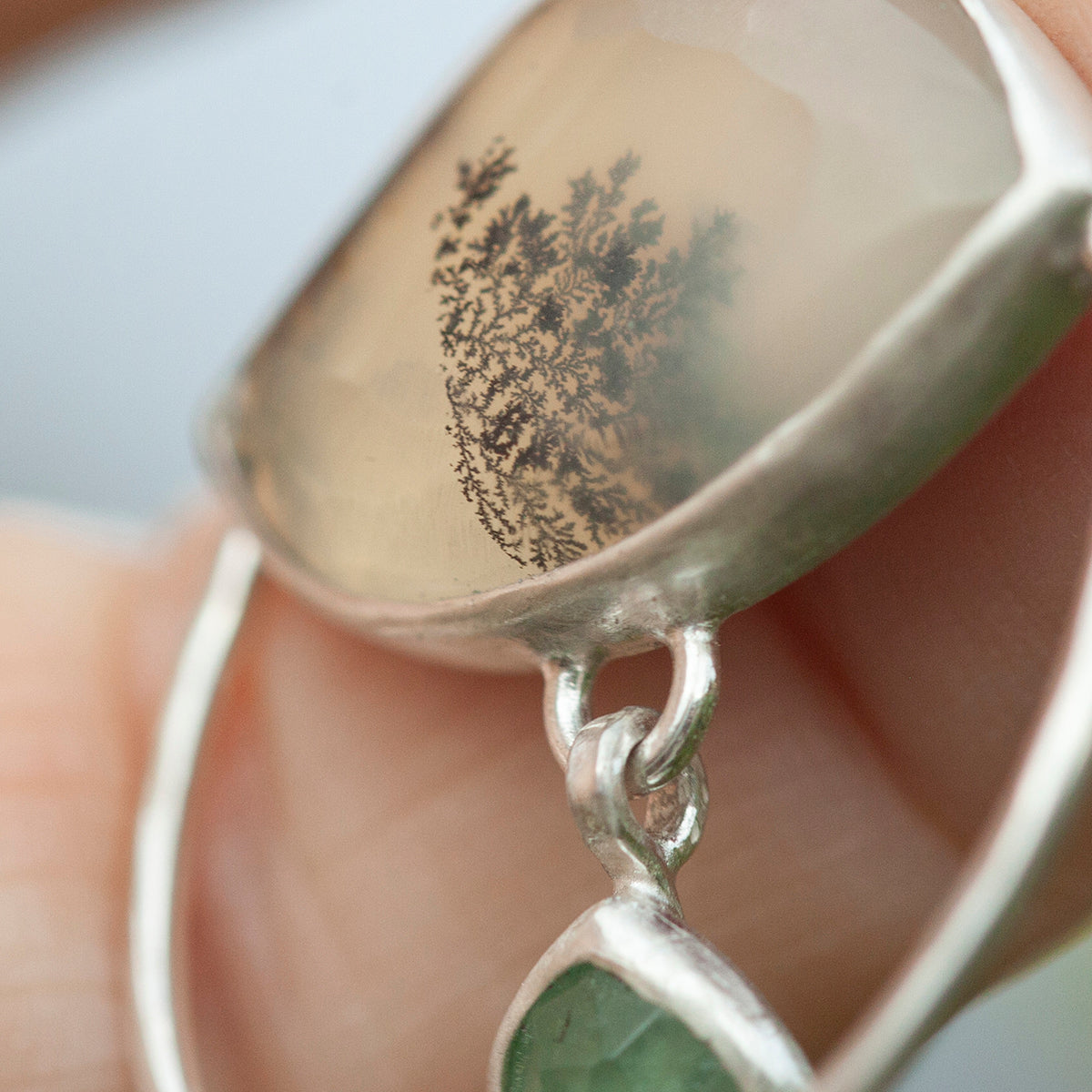 OOAK Healing Tears silver pendant #2 • Dendritic Opal & Kyanite (ready to ship)