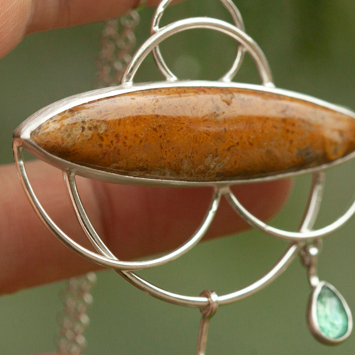 OOAK Healing Tears silver pendant #3 • Fossil coral & Kyanite (ready to ship)