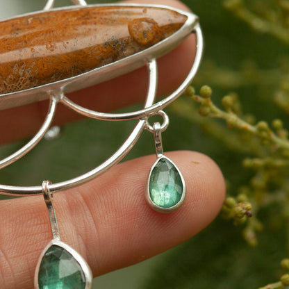 Uniek exemplaar Healing Tears zilveren hanger #3 • Fossiel koraal & Kyaniet (klaar voor verzending)